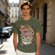 Olive t-shirt with cat bus ramen bowl graphic print