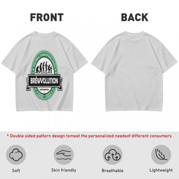 Olive t-shirt with 'Brewvolution' beer evolution graphic design