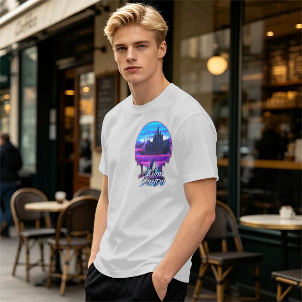 Olive T-shirt with Anor Londo Synthwave Castle Print