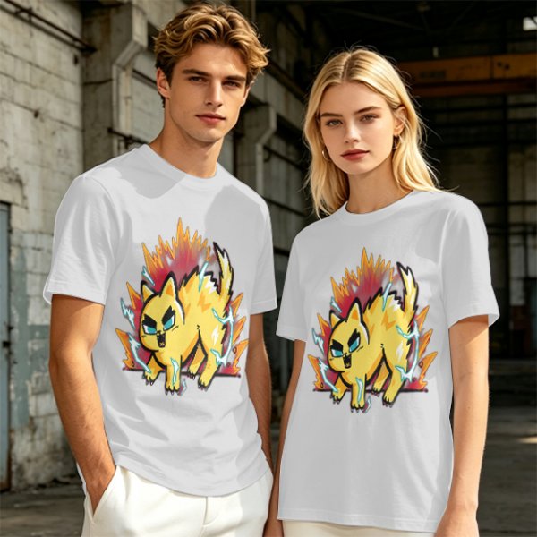 Olive T-Shirt With Super Saiyan Style Electric Cat Graphic