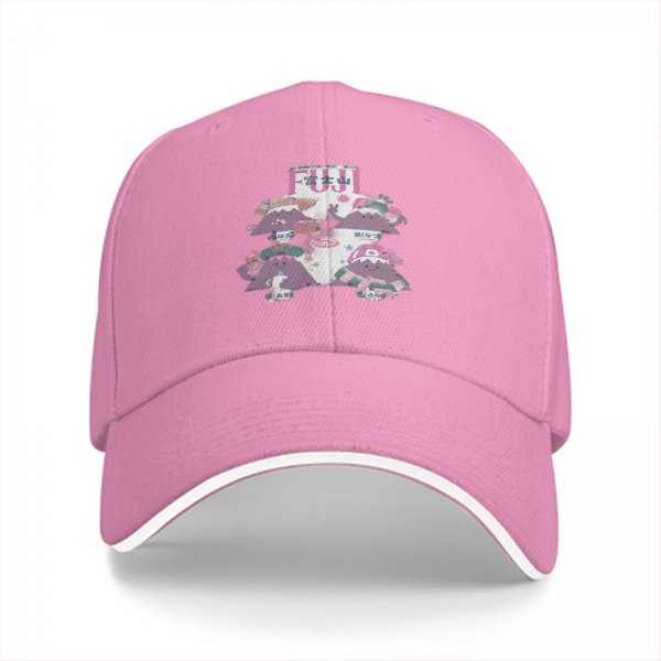 Black baseball cap with cute Mount Fuji character graphic design