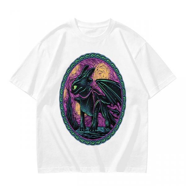 Olive T-Shirt Featuring Stylized Night Dragon In Swirling Oval Art