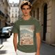 Olive t-shirt with ukiyo-e style ramen cat and Mount Fuji print