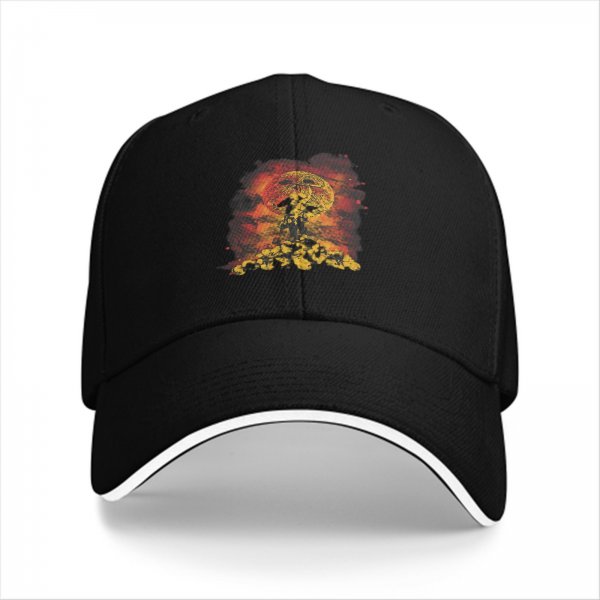Black Baseball Cap With Mushroom Cloud Explosion Graphic Print