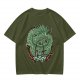 Olive T-shirt with Green Dragon and Samurai Warrior Graphic