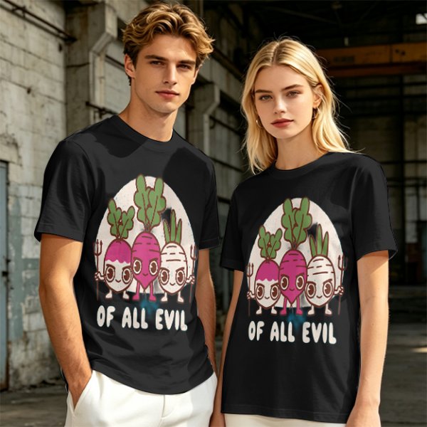 Olive Graphic T-Shirt With Evil Vegetable Characters Design