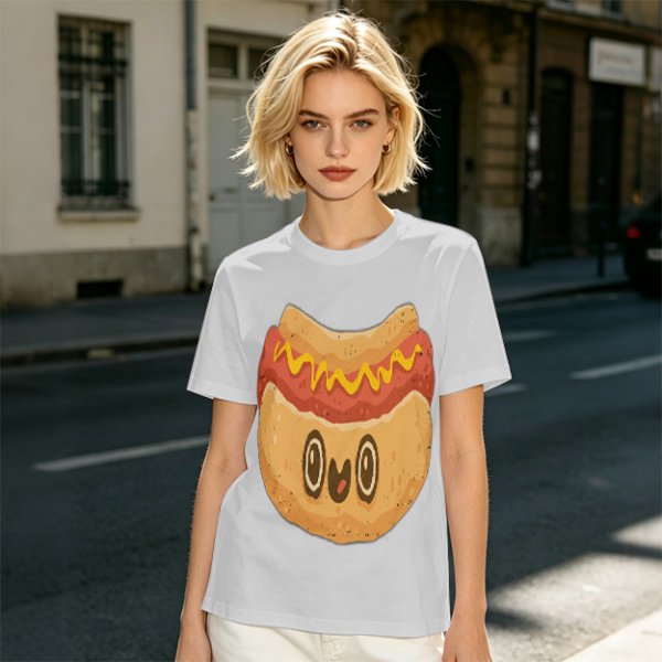 Olive T-Shirt With Cute Cartoon Hot Dog Graphic Print