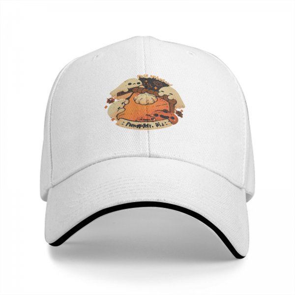 Black baseball cap with cute ghost pumpkin pie fall design
