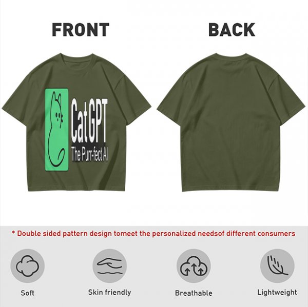 Olive Green CatGPT The Purr-fect AI Graphic T-Shirt