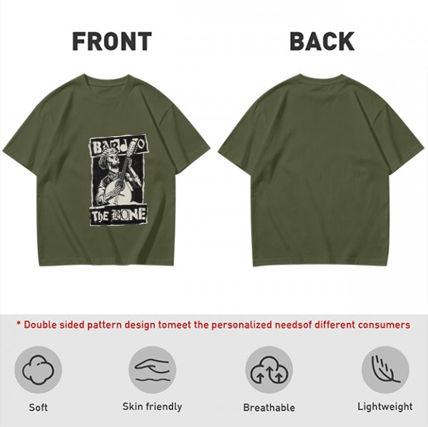 Olive T-Shirt With Skeleton Banjo Player Graphic