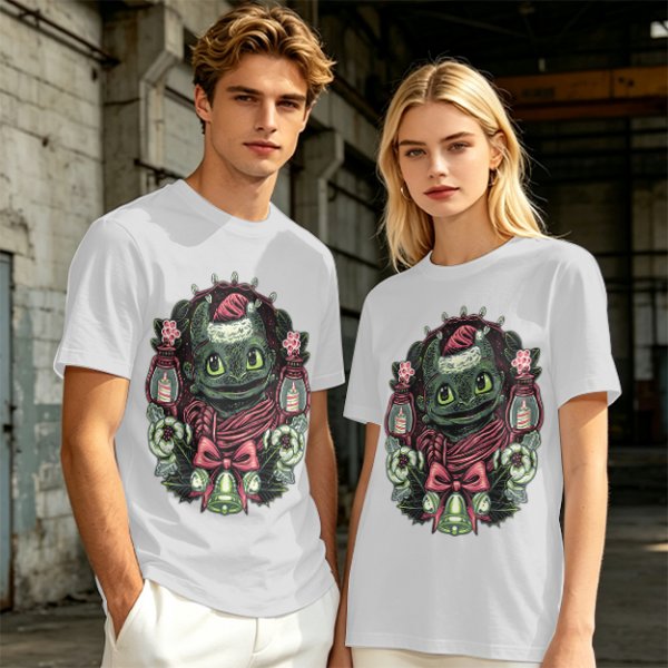 Olive T-shirt with Christmas Night Fury Dragon Festive Print