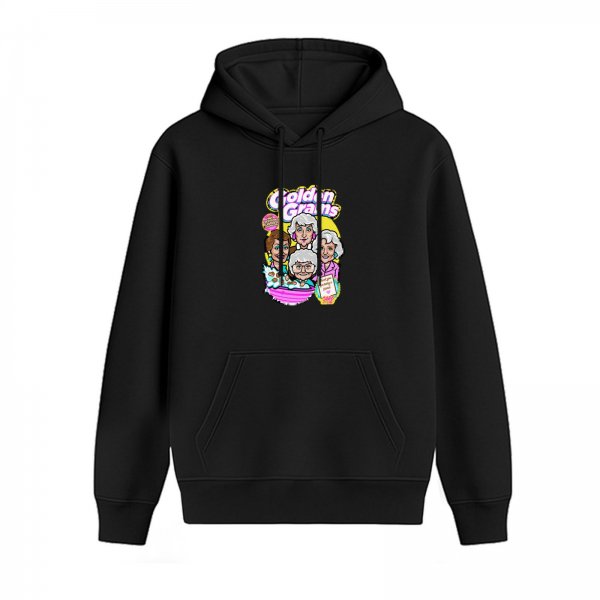 Black hoodie with Golden Girls themed 'Golden Grams' graphic print