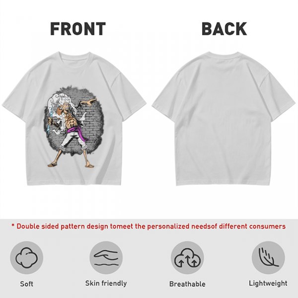 Olive T-shirt with One Piece Gear 5 Luffy Graphic Print