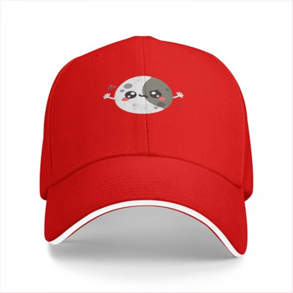 Black baseball cap with cute split moon cartoon design