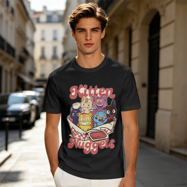 Olive graphic t-shirt with kitten nuggets print