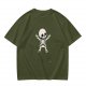 Olive green t-shirt with cute cartoon skeleton graphic