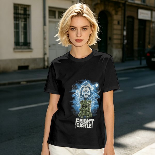Olive T-Shirt with Fright Castle Skull Ghost Graphic