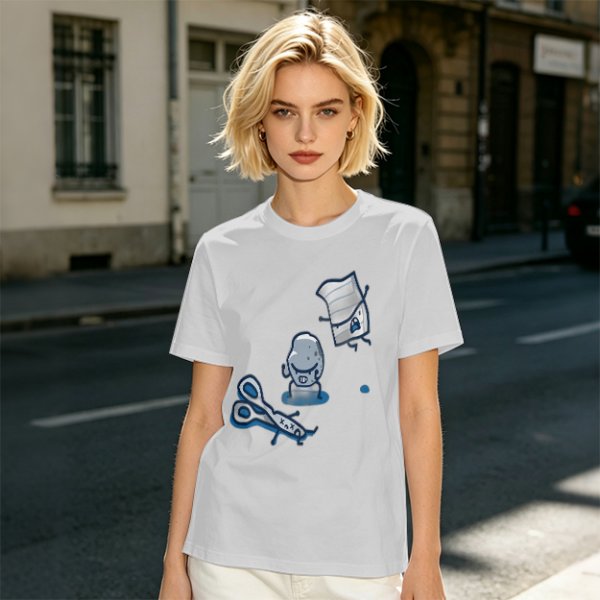 Olive T-Shirt With Rock Paper Scissors Cartoon Characters