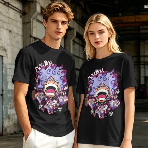 Olive T-shirt with Joyboy Gear 5 Luffy Laughing Anime Print