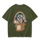 Olive T-Shirt With Raccoon Opossum Adopt A Cat Rainbow Print