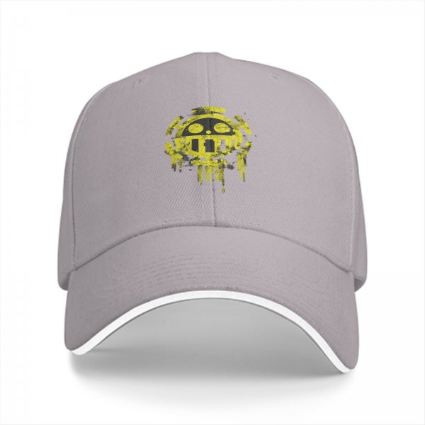 Black Baseball Cap With Distressed Yellow Skull Pirate Emblem