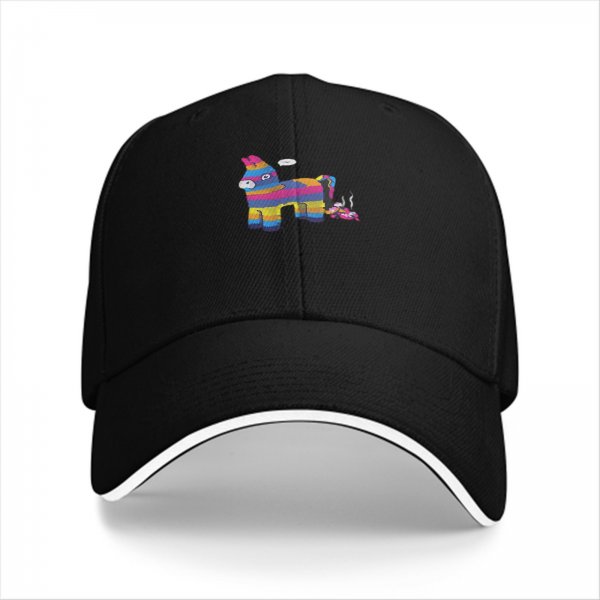 Black baseball cap with rainbow piñata donkey graphic