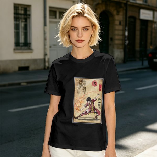 Olive t-shirt with firebender martial arts graphic print