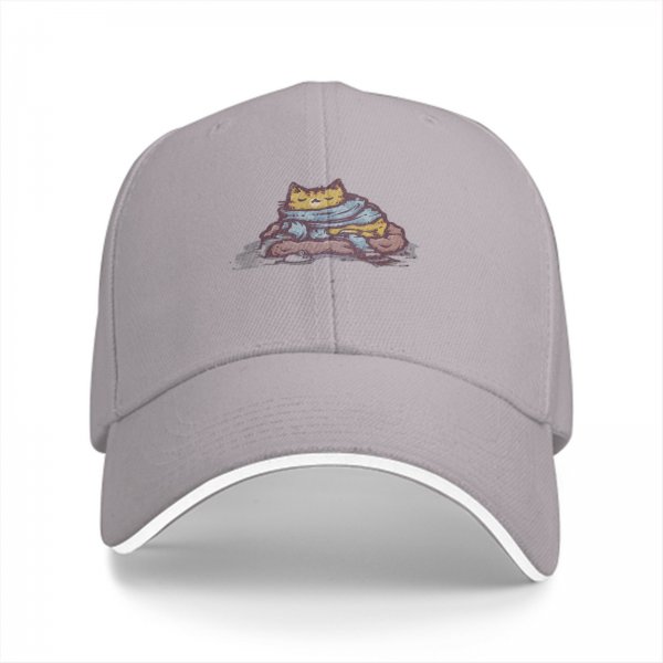 Black Baseball Cap With Cozy Sleeping Cat Graphic