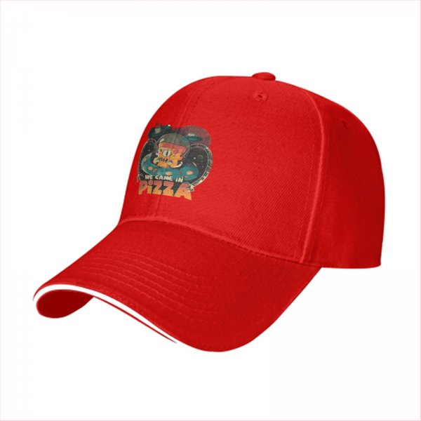 Black baseball cap with 'We Came In Pizza' alien UFO graphic
