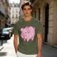 Olive Green T-Shirt With Cute Pink Piggy Bank Graphic Print