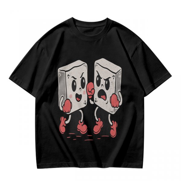 Olive T-Shirt With Retro Cartoon Fighting Ice Cubes Graphic
