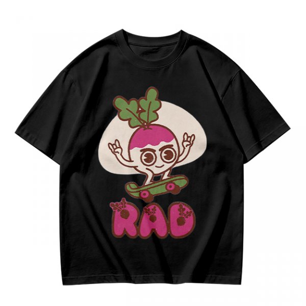 Olive T-Shirt With Rad Skating Radish Cartoon Graphic