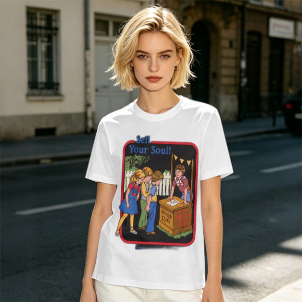 Olive graphic t-shirt with 'Sell Your Soul' kids stand print
