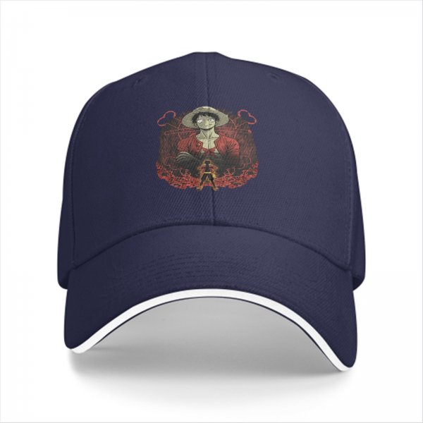 Black Baseball Cap With One Piece Luffy Graphic Print