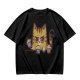 Olive T-Shirt With Angry Cat Holding Cupcakes Graphic Print