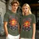 Olive t-shirt with Calcifer and soot sprites graphic print
