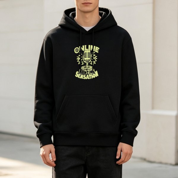 Black Hoodie with Online Ranting Sensation Microphone Graphic