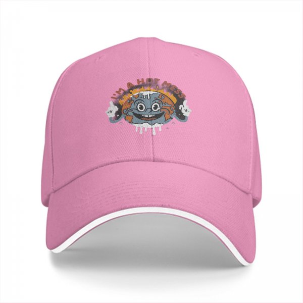 Black baseball cap with 'I'm A Hot Mess' melting earth graphic