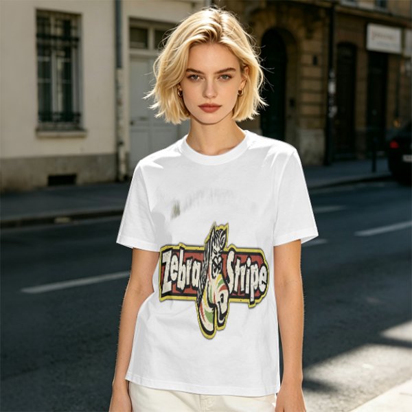 Olive green graphic t-shirt with zebra stripe design