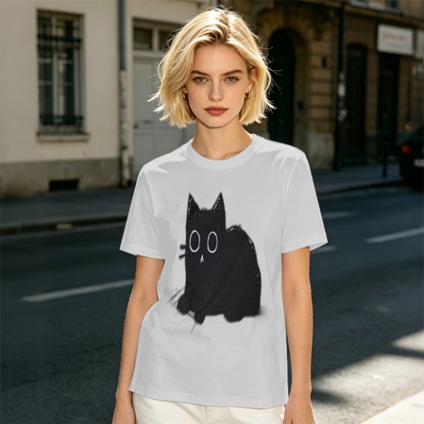 Oversized Olive T-Shirt With Black Cat Graphic Print