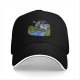 Black Baseball Cap With Cartoon Boys Crossing Stream Artwork