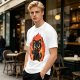 Olive T-Shirt With Cute Black Cat Thumbs Up On Flames Graphic