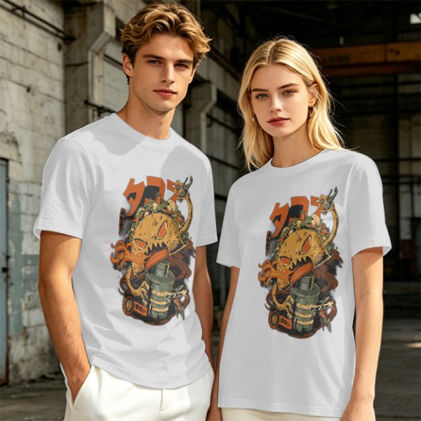 Olive T-shirt with Monster Burger and Japanese Graphic Print