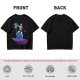 Olive T-shirt with Art Print of Girl Holding Blue Creature on Floating Rock