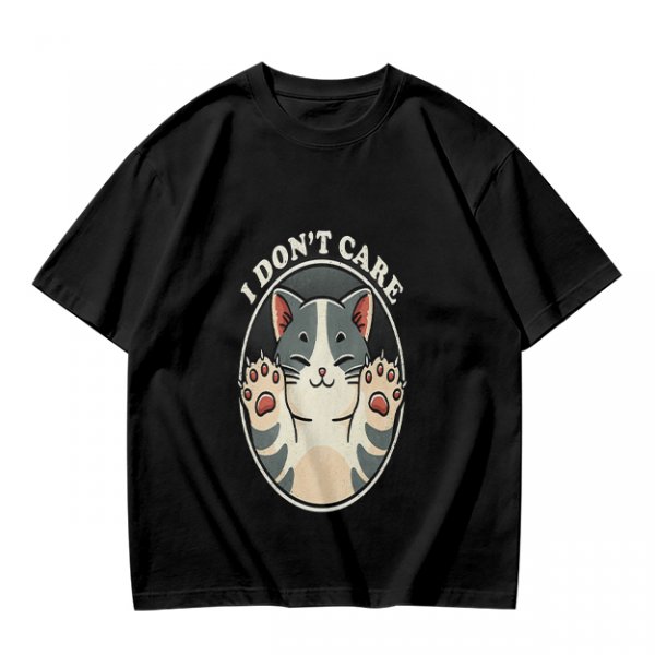 Olive T-shirt with I Don't Care Cat Graphic Print
