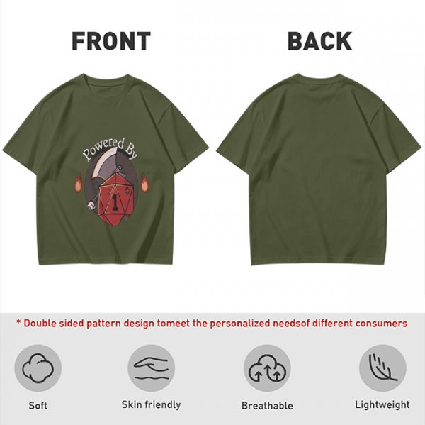 Powered By 1 D20 Dice T-Shirt For Tabletop RPG Fans