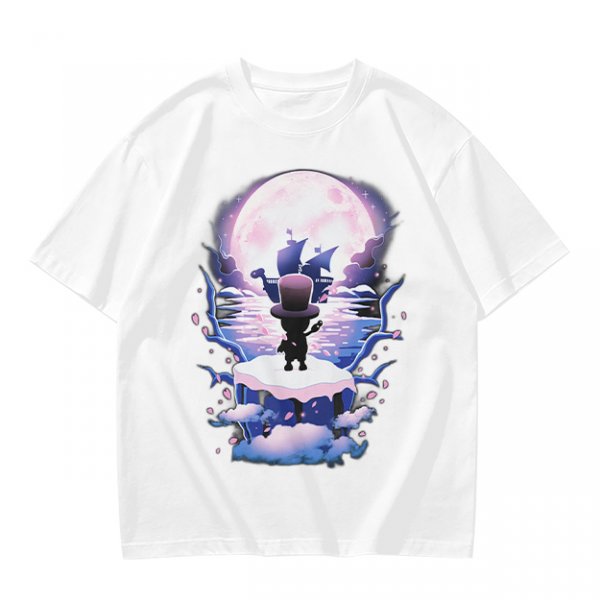 Olive T-Shirt With Moonlit Pirate Ship And Silhouette Figure Print