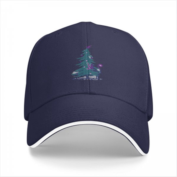 Black Baseball Cap With Decorated Christmas Tree Graphic