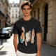 Olive T-Shirt With Playful Orange Cat Illustrations