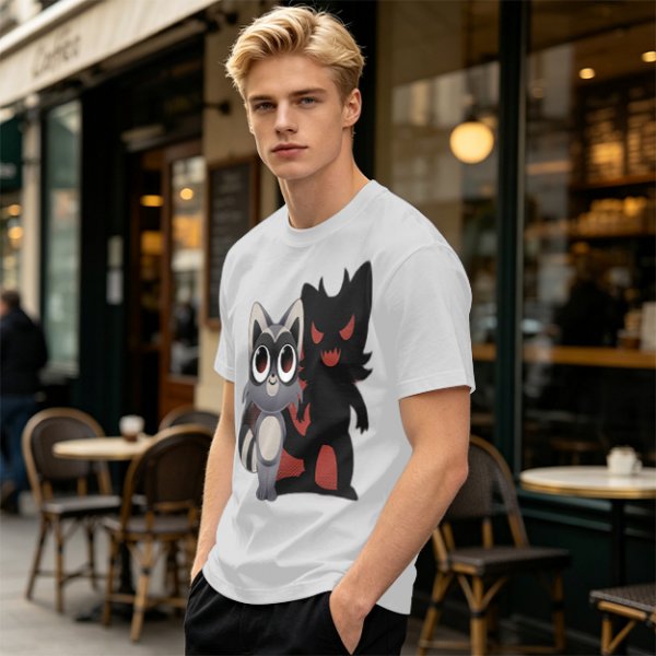 Olive T-Shirt With Cute Raccoon And Shadow Monster Graphic